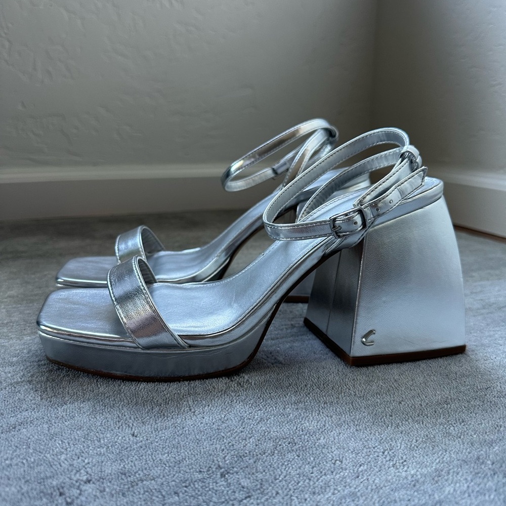 Circus by Sam Edelman Silver Heels with Chunky Block Heel and Ankle Strap